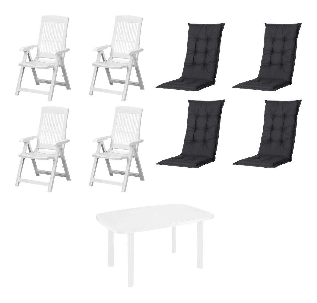 PROGARDEN,MADISON Gartensitzgruppe + Auflagen Tampa schwarz Kunststoff B/H/L: ca. 90x109x140 cm Tampa - weiß/schwarz (140,00/90,00/109,00cm) - PROGARDEN,MADISON