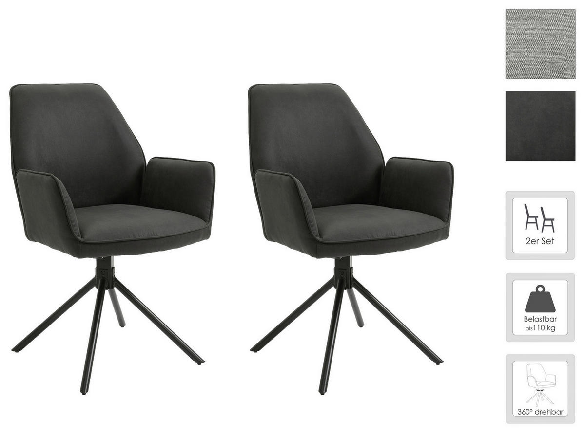 Stuhl BLAIR 2er-Set anthrazit Vintage schwarz Stoff Metall B/H/T: ca. 57x89x61 cm BLAIR 2er-Set - schwarz/anthrazit (57,00/89,00/61,00cm) - byLIVING