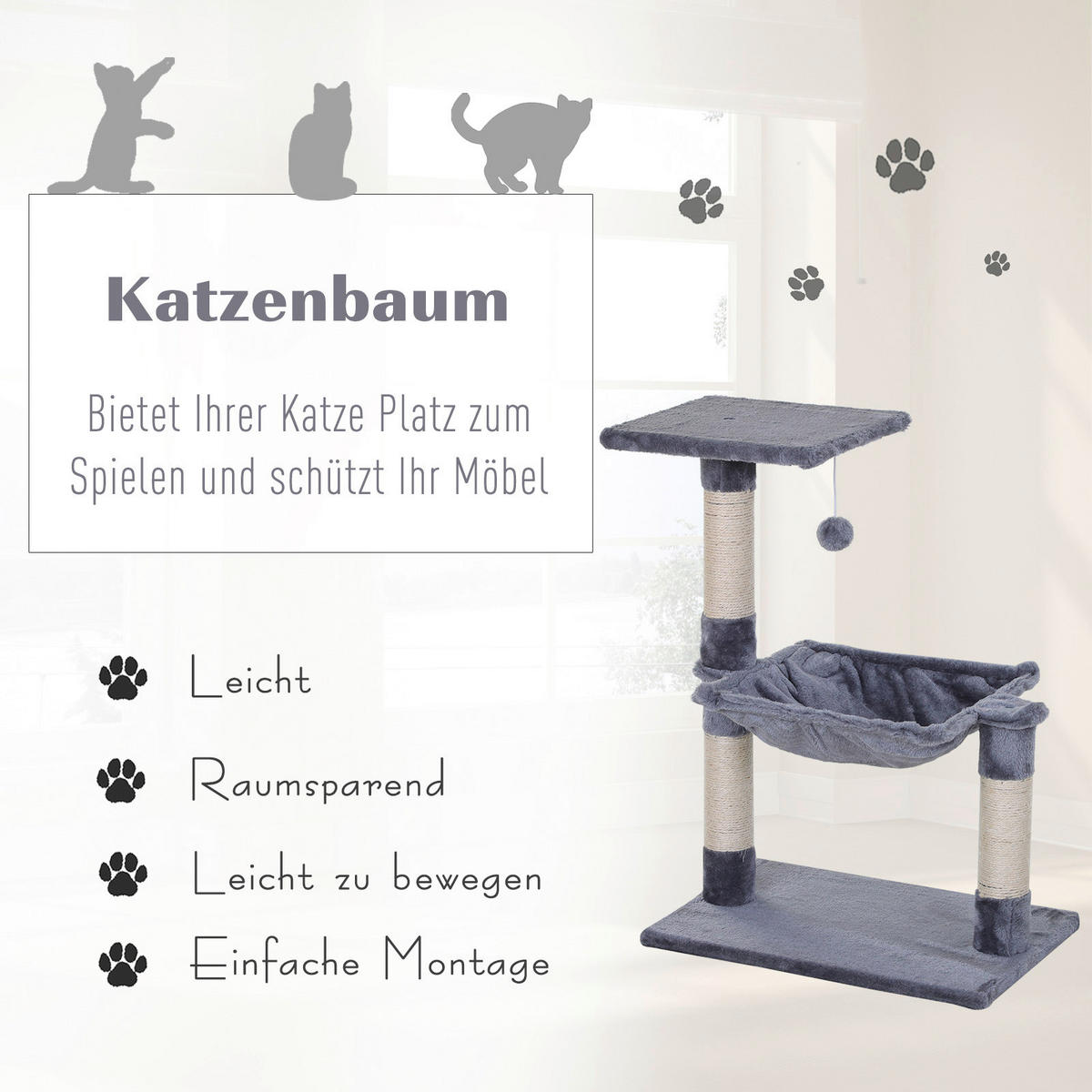 PawHut Katzenbaum grau Spanplatte B/H/L: ca. 36x70x50 cm Katzenbaum - grau (50,00/36,00/70,00cm) - PawHut