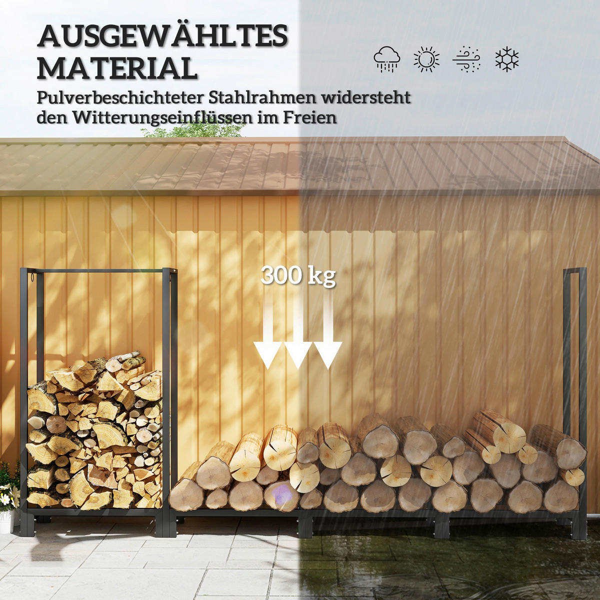 Outsunny Kaminholzregal schwarz B/H/L: ca. 32x115x240 cm Kaminholzregal - schwarz (240,00/32,00/115,00cm) - Outsunny