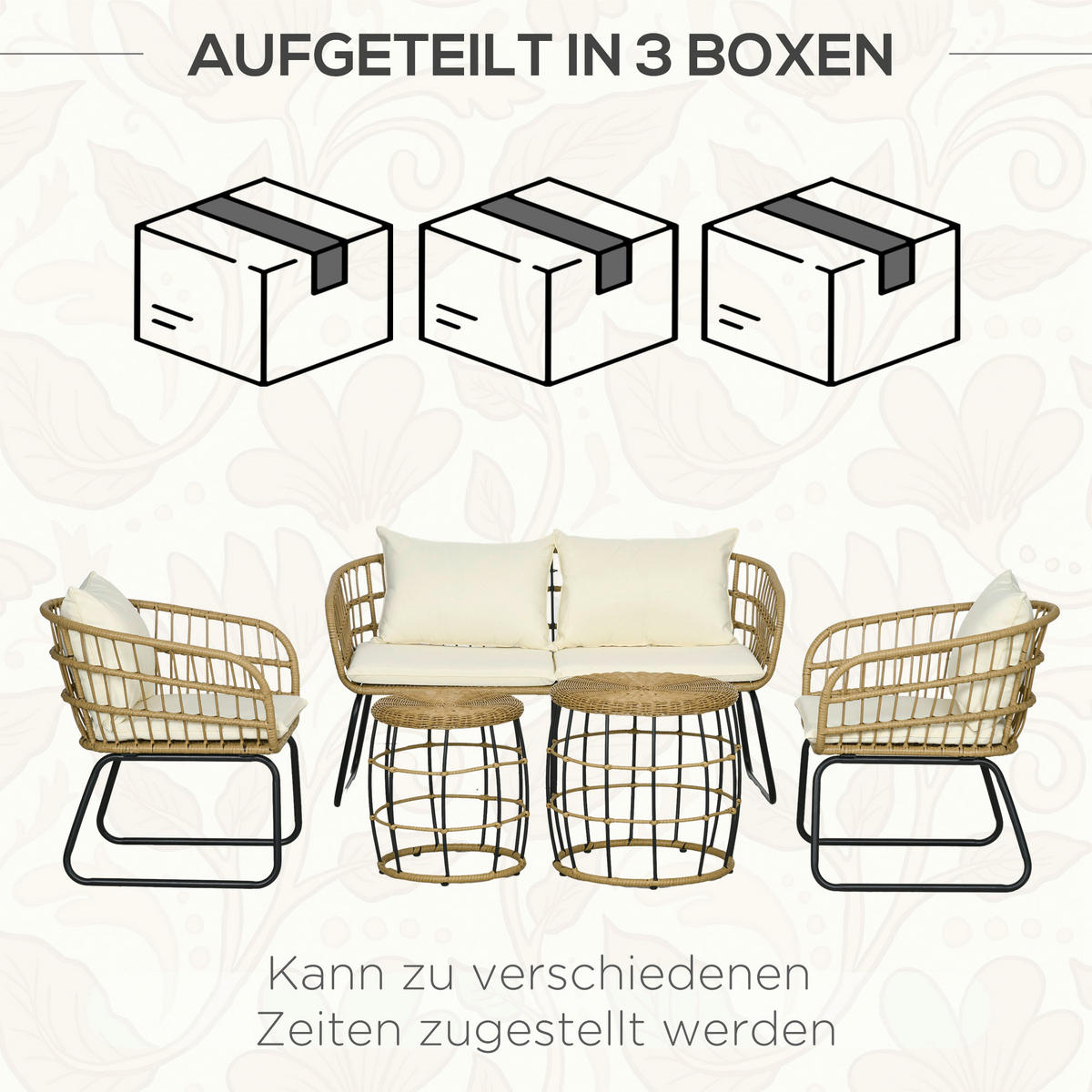 Outsunny Sitzgruppe beige Edelstahl B/H/L: ca. 70x145x78 cm Rattan_Gartenmöbel-Set - beige (78,00/70,00/145,00cm) - Outsunny