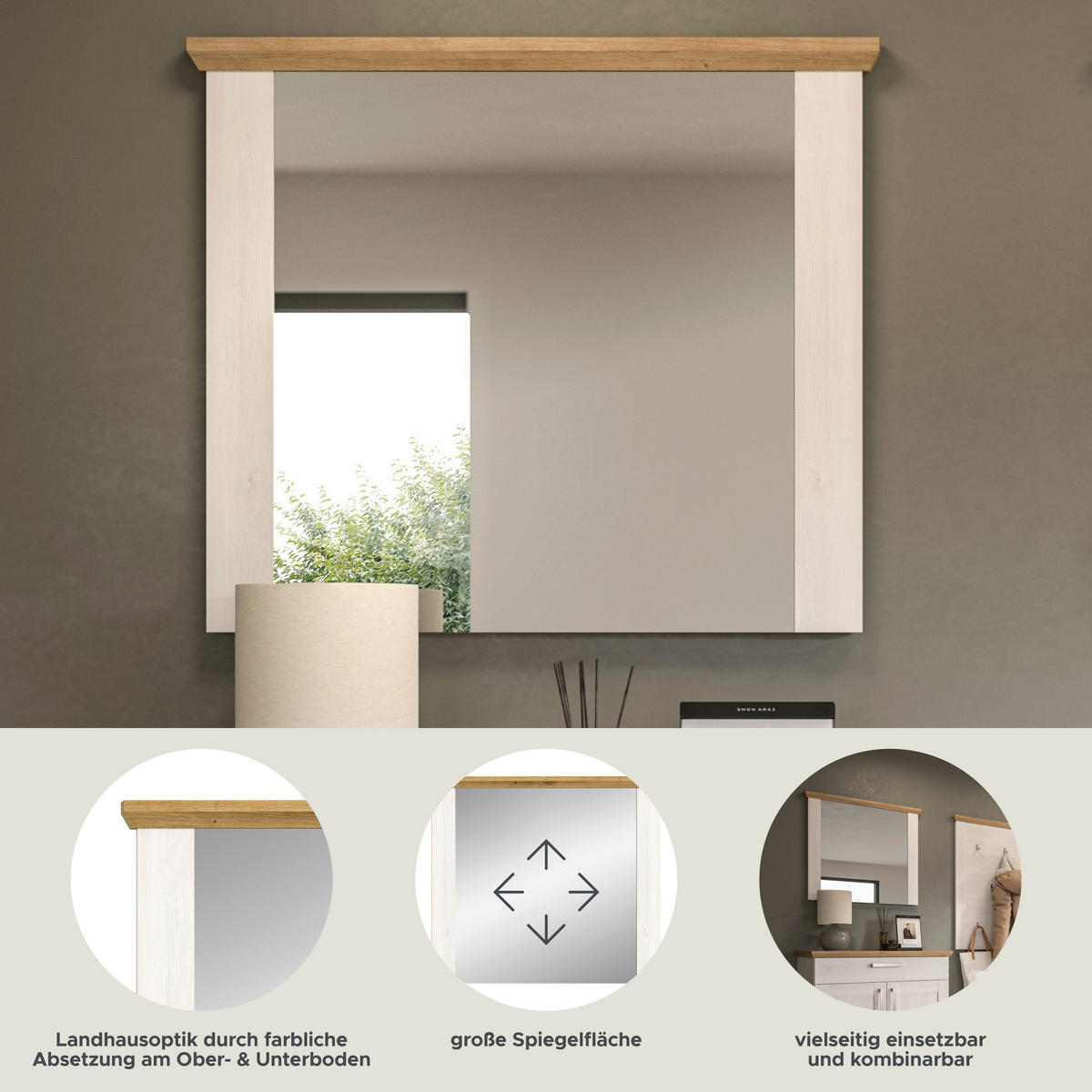 Wandspiegel Verona Sibiu Lärche Nachbildung Eiche Artisan Nachbildung B/H/T: ca. 82x70x4 cm Verona - Eiche (82,00/70,00/4,00cm) - xonox.home