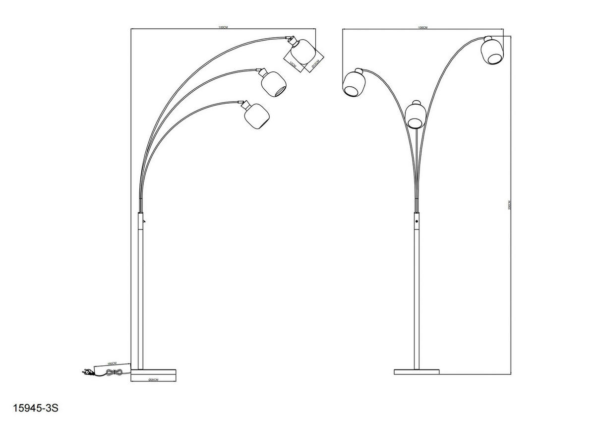 GLOBO Stehleuchte Chrom schwarz Metall Glas B/H/L: ca. 14x133x35 cm 3 Brennstellen Stehleuchte-Brokana - schwarz/Chrom (35,00/14,00/133,00cm) - GLOBO