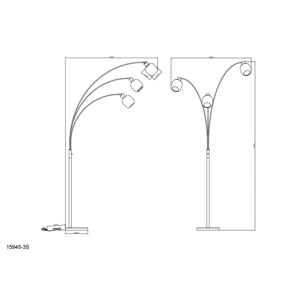 Thumbnail - GLOBO Stehleuchte Chrom schwarz Metall Glas B/H/L: ca. 14x133x35 cm 3 Brennstellen