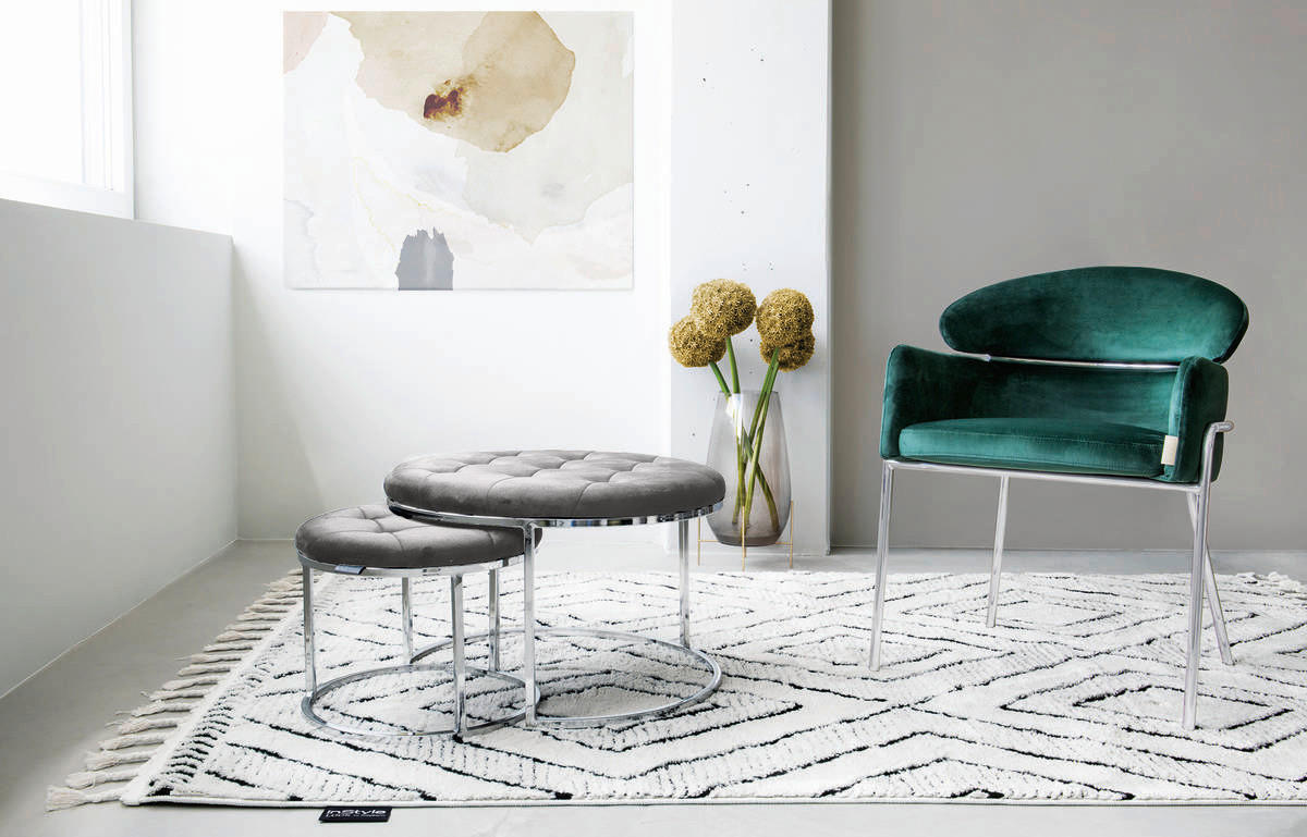 360 Living Hocker Myla 100 2er-Set grau silber Samt Metall H/D: ca. 41x60 cm Myla 100 2er-Set - silber/grau (60,00/41,00cm) - 360 Living