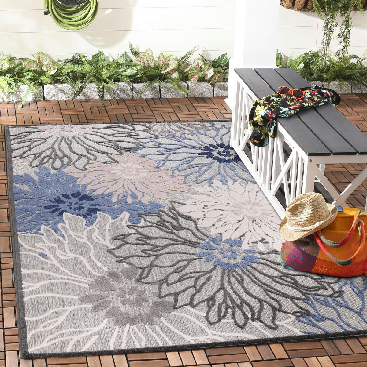 Sanat Outdoorteppich FLORAL grau B/L: ca. 120x170 cm FLORAL - grau (120,00/170,00cm) - Sanat
