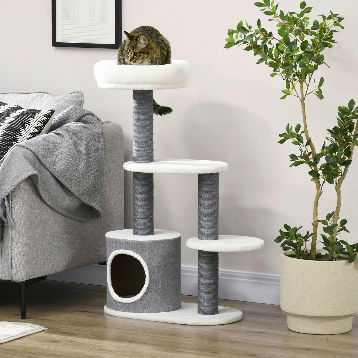 PawHut Kratzbaum grau Spanplatte B/H/L: ca. 30,5x98x55,5 cm Kratzbaum - grau (55,50/30,50/98,00cm) - PawHut