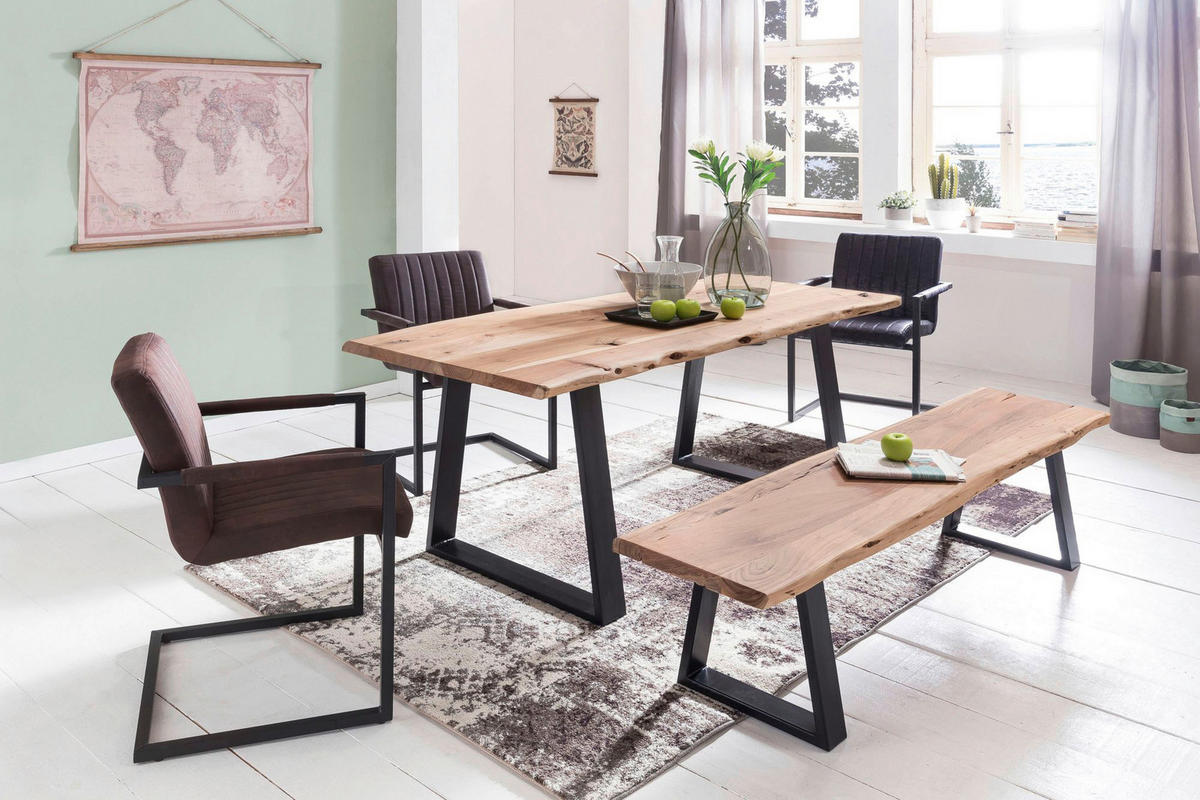 Sitzbank natur schwarz B/H/T: ca. 160x45x40 cm Sitzbank - natur/schwarz (160,00/45,00/40,00cm) - Wohnling