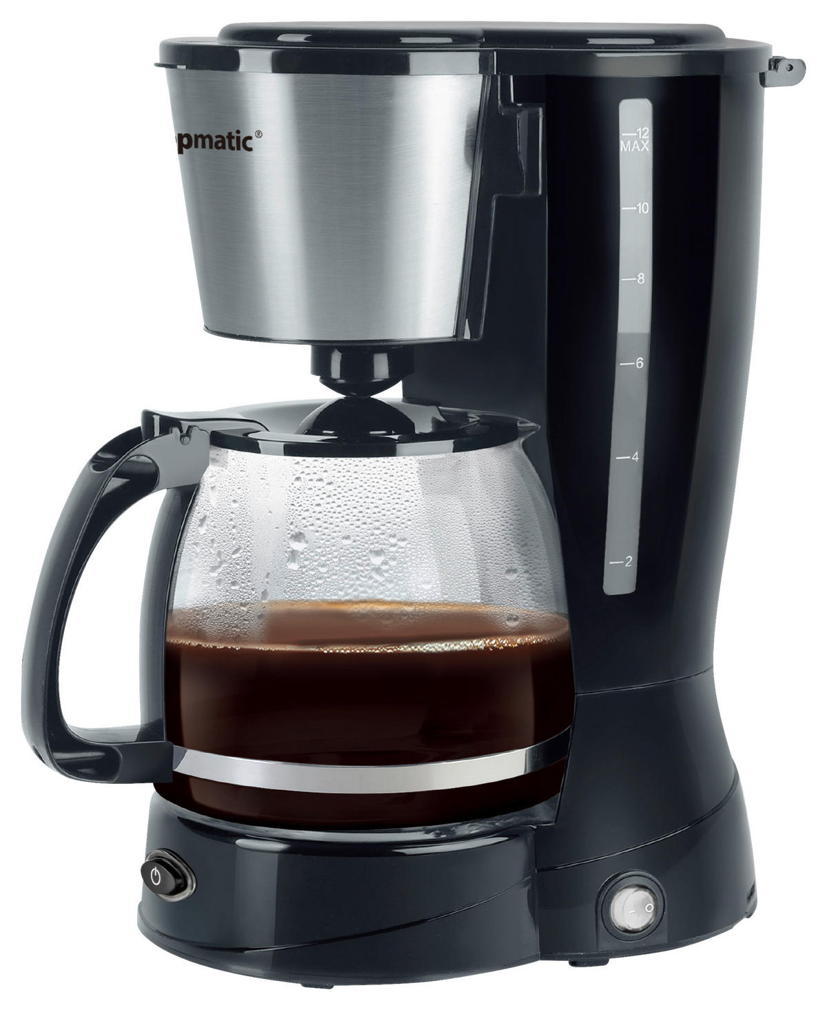 Topmatic Kaffeeautomat KM-800.1 schwarz stahlfarbig Kunststoff Edelstahl Glas B/H/T: ca. 15,6x31,6x25,2 cm Kaffeeautomat KM-800.1 - schwarz/stahlfarbig (15,60/31,60/25,20cm) - Topmatic