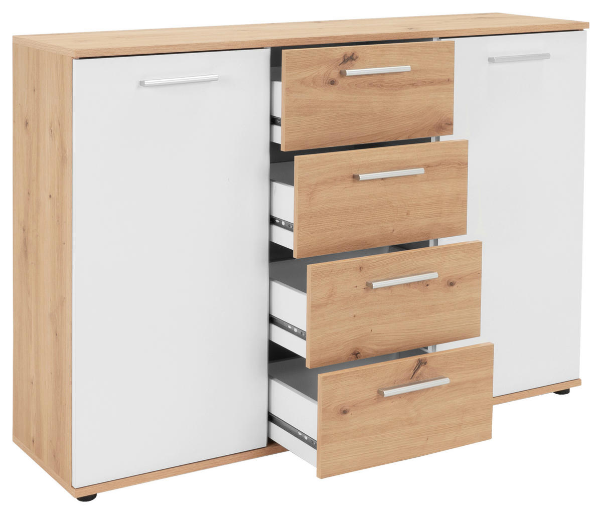 Kommode Jacky 2 Eiche Artisan Nachbildung weiß B/H/T: ca. 120x85x35 cm Jacky 2 - Eiche/weiß (120,00/85,00/35,00cm)
