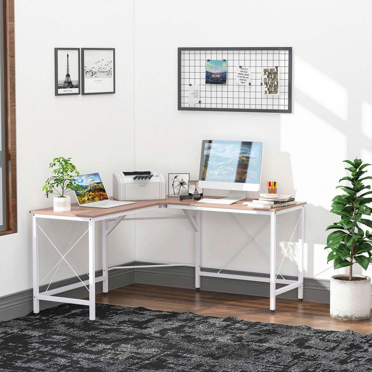 Computertisch 836-122AK natur weiß B/H/L: ca. 150x76x150 cm 836-122AK - weiß/natur (150,00/150,00/76,00cm) - HOMCOM