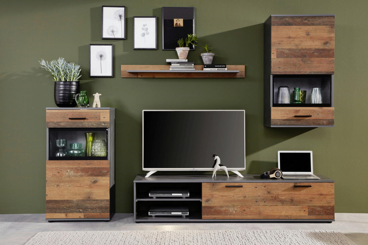 Wohnwand Mango Old Wood Nachbildung Matera Nachbildung B/H/T: ca. 246x182x37 cm Mango - (246,00/182,00/37,00cm) - Trendteam
