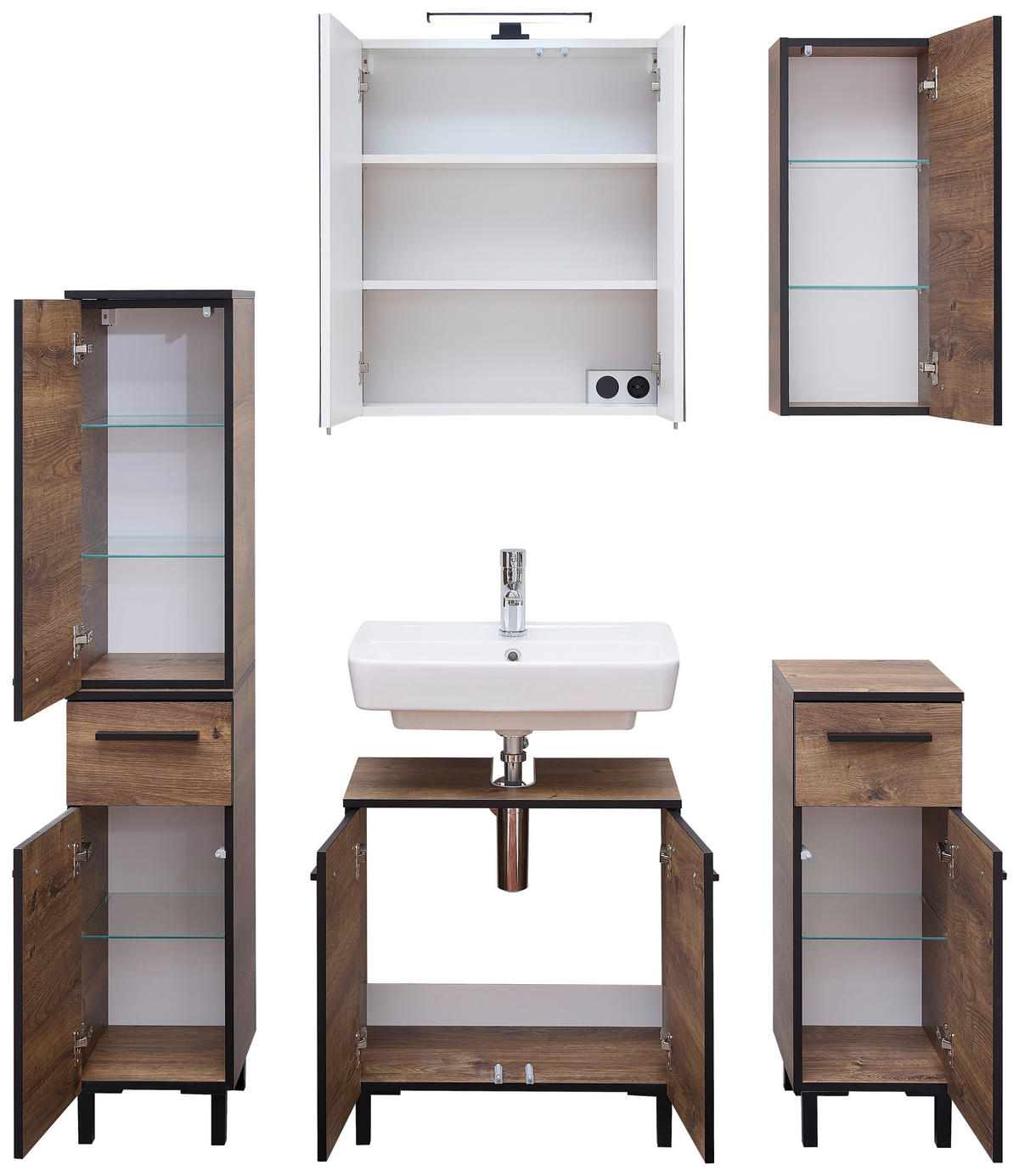 Badezimmer-Set Quickset 374 Eiche Ribeck Nachbildung B/H/T: ca. 120x200x33 cm Quickset 374 - Eiche (120,00/200,00/33,00cm) - Pelipal