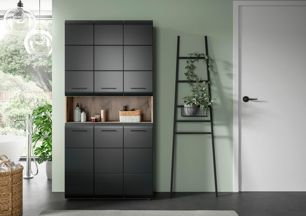 Mehrzweckschrank Ice Nox Oak Nachbildung schwarz matt B/H/T: ca. 90x185x30 cm Ice - schwarz (90,00/185,00/30,00cm) - xonox.home