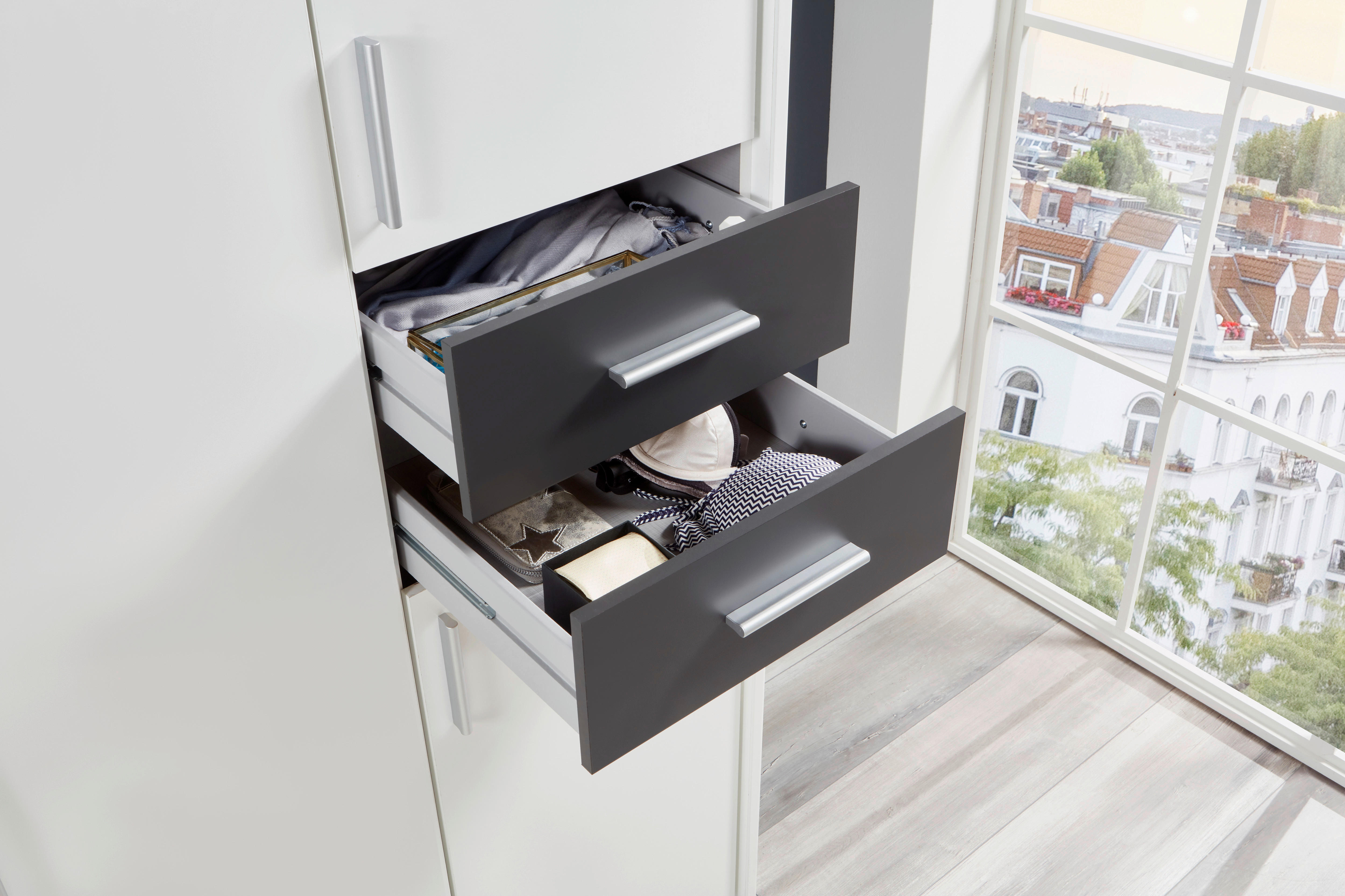 Kleiderschrank Vegas weiß Graphit B/H/T: ca. 270x208x58 cm Vegas - weiß/Graphit (270,00/208,00/58,00cm)