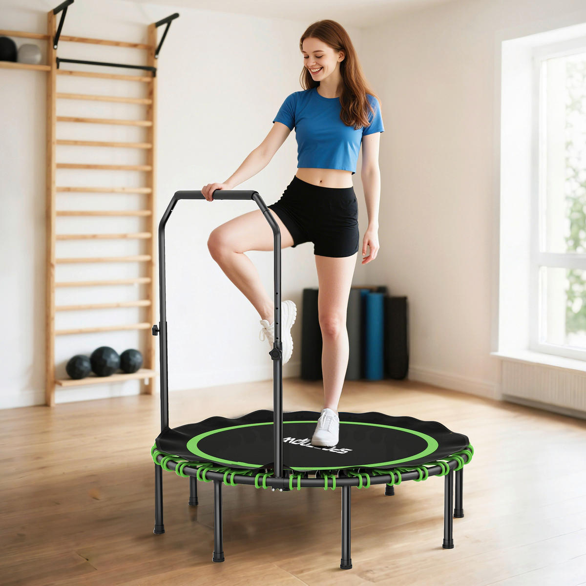SPORTNOW Fitness Trampolin schwarz B/H/L: ca. 122x129x122 cm Fitness_Trampolin - schwarz/grün (122,00/122,00/129,00cm) - SPORTNOW