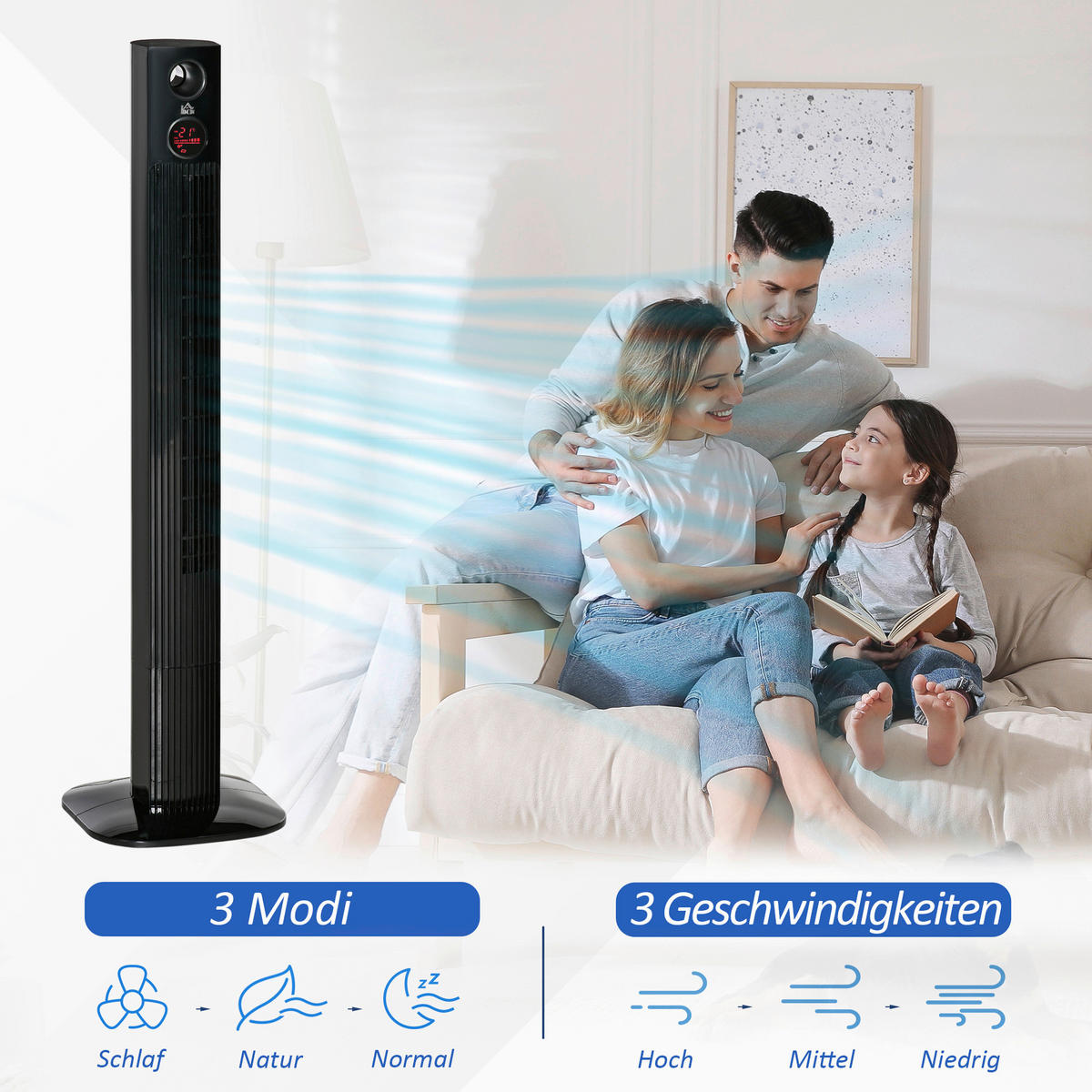 HOMCOM Ventilator schwarz Kunststoff Polypropylen Edelstahl B/H/L: ca. 31,5x31,5x117 cm Turmventilator - schwarz (117,00/31,50/31,50cm) - HOMCOM