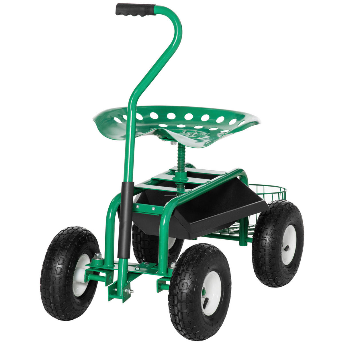 Outsunny Fahrbarer Gartensitz grün Gummi B/H/L: ca. 44,5x59x81 cm Gartenwagen_fahrbar - grün (81,00/44,50/59,00cm) - Outsunny