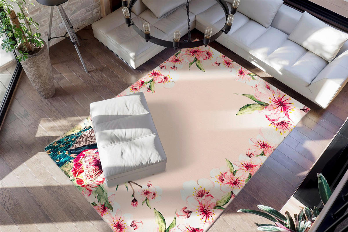 Kenda Sand Flachgewebeteppich Blossom 125 creme B/L: ca. 80x150 cm Blossom 125 - creme/mehrfarbig (80,00/150,00cm) - Kenda Sand