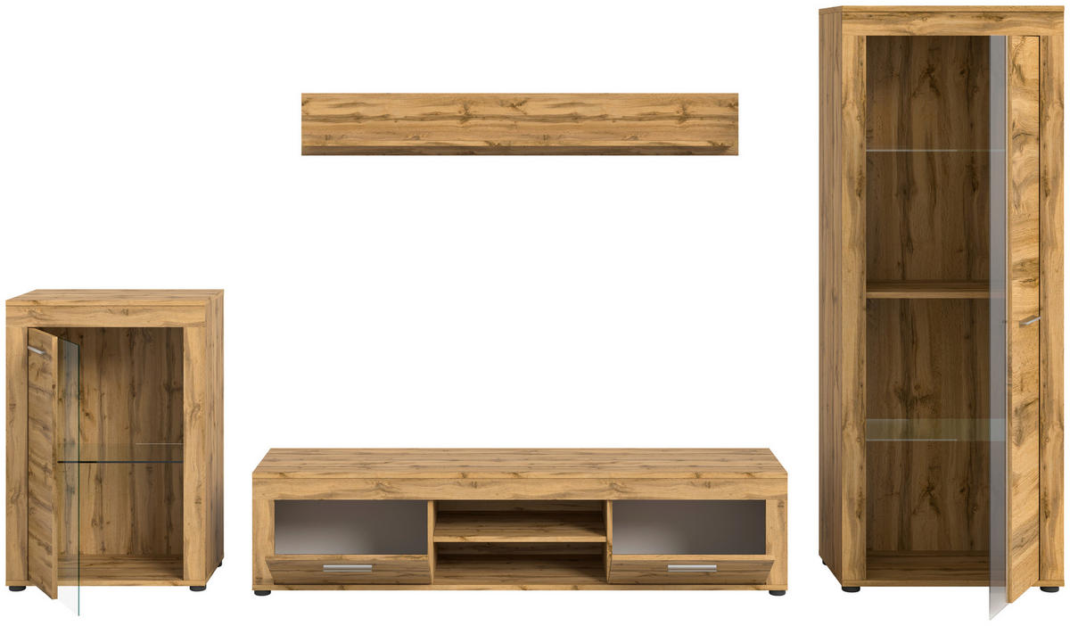 Wohnwand Jam Eiche Wotan Nachbildung B/H/T: ca. 310x169x35 cm Jam - Eiche (310,00/169,00/35,00cm) - xonox.home