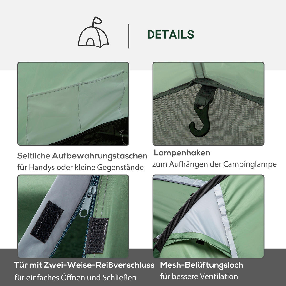 Outsunny Zelt dunkelgrün Polyester B/H/L: ca. 206x426x154 cm Tunnelzelt - schwarz/dunkelgrün (154,00/206,00/426,00cm) - Outsunny