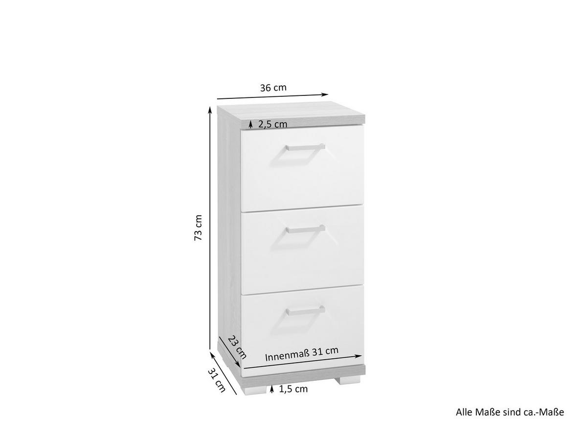 Schrank NEBRASKA weiß weiß Lack Hochglanz silber verchromt B/H/T: ca. 35,5x74x31,5 cm NEBRASKA - weiß/silber (35,50/74,00/31,50cm) - byLIVING