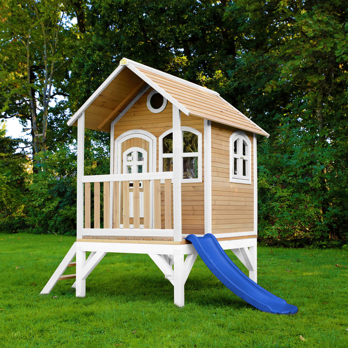 AXI Spielhaus Tom braun B/H/L: ca. 287x231x191 cm Tom - braun/blau (191,00/287,00/231,00cm) - AXI