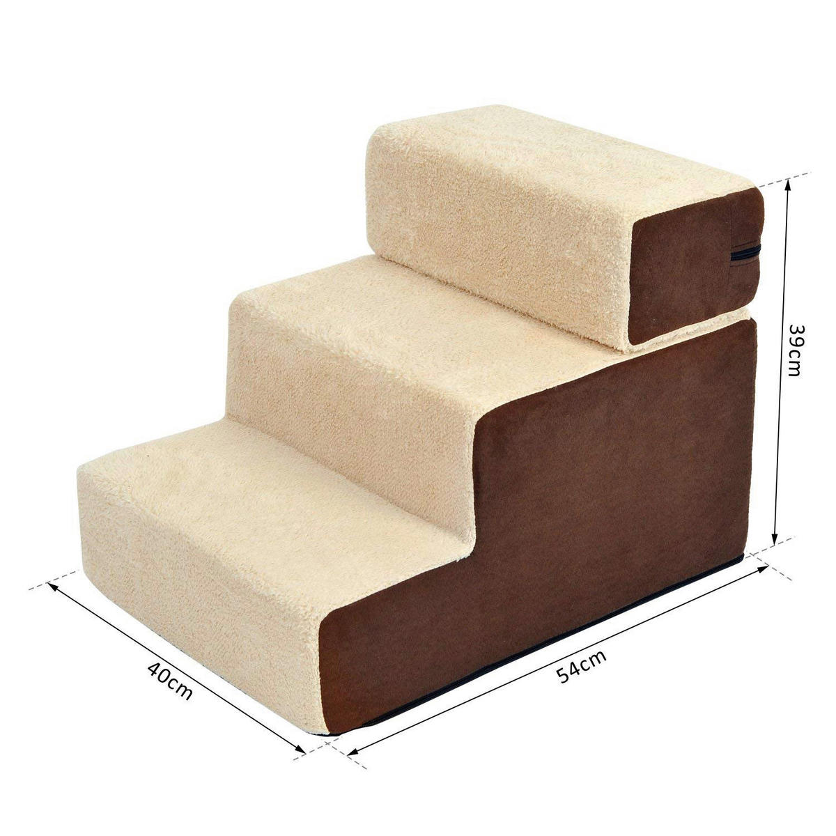 PawHut Hundetreppe beige Schaumstoff B/H/L: ca. 40x39x54 cm Hundetreppe_mit_Plüsch - beige (54,00/40,00/39,00cm) - PawHut