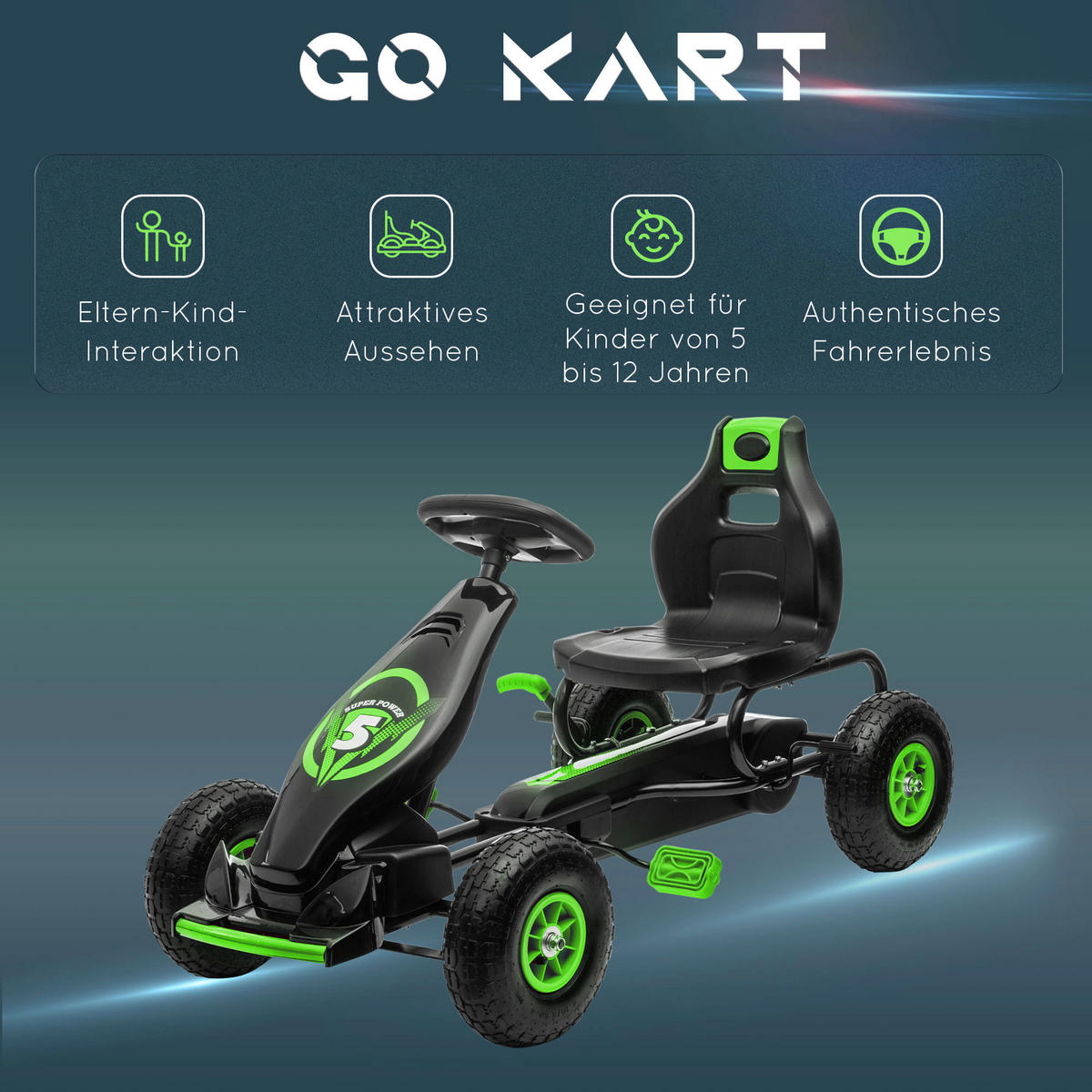 AIYAPLAY Go Kart grün B/H/L: ca. 58x61x121 cm Go Kart - schwarz/grün (121,00/58,00/61,00cm) - AIYAPLAY