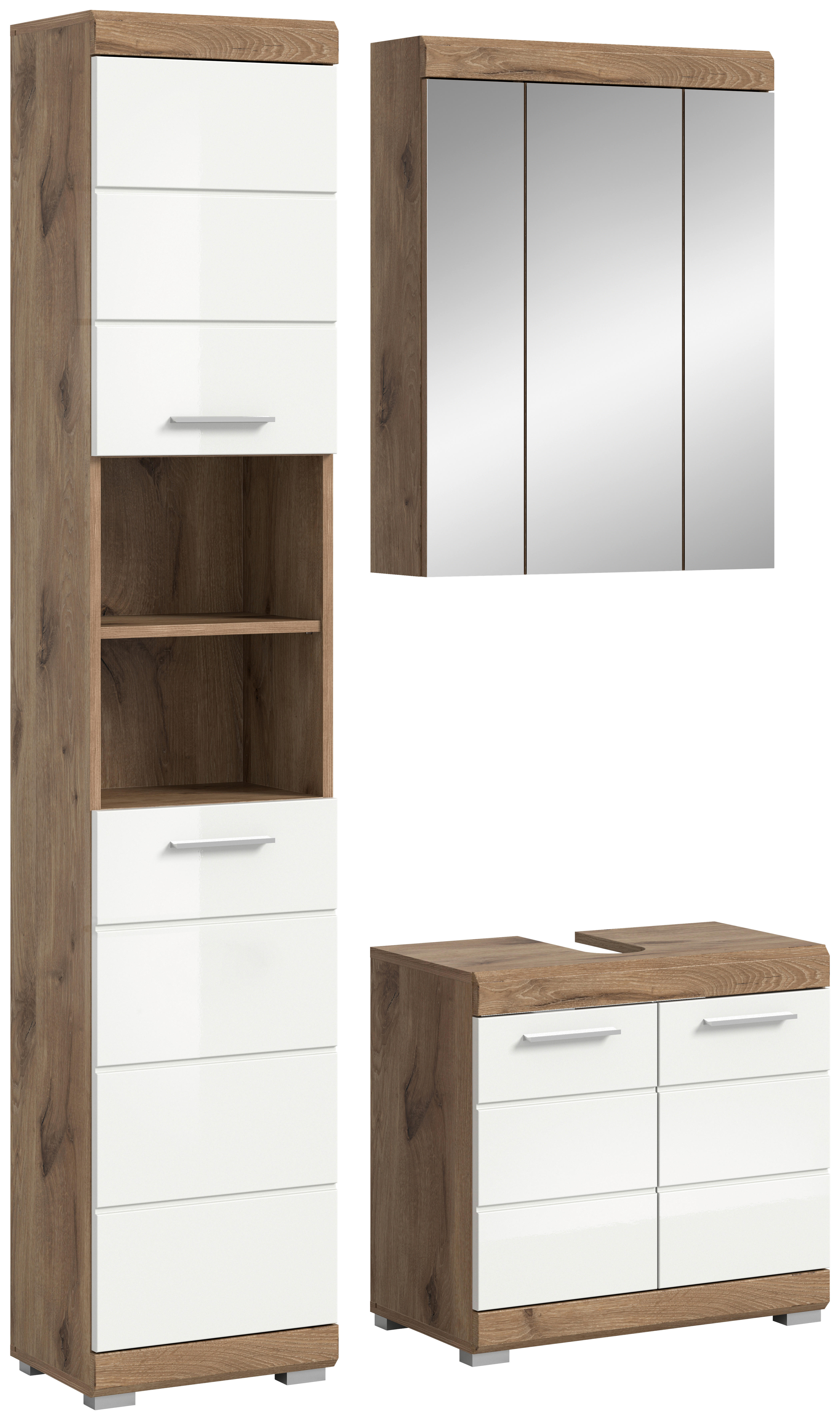 Badezimmer-Set Wave weiß Hochglanz Nox Oak Nachbildung B/H/T: ca. 112x191x34 cm Wave - weiß (112,00/191,00/34,00cm) - xonox.home