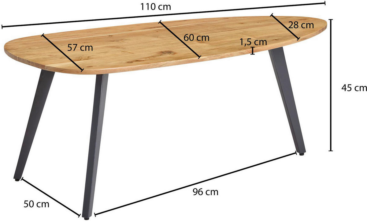 Couchtisch braun B/H/T: ca. 60x45x110 cm Couchtisch - braun (60,00/45,00/110,00cm) - Wohnling
