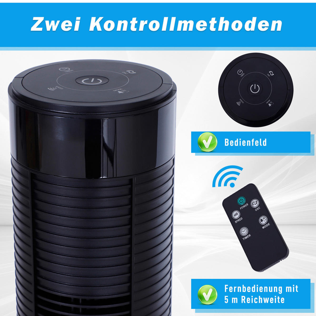 HOMCOM Turmventilator mit Fernbedienung schwarz Kunststoff H/D: ca. 117x32 cm Turmventilator 824-006V90 - schwarz (32,00/117,00cm) - HOMCOM