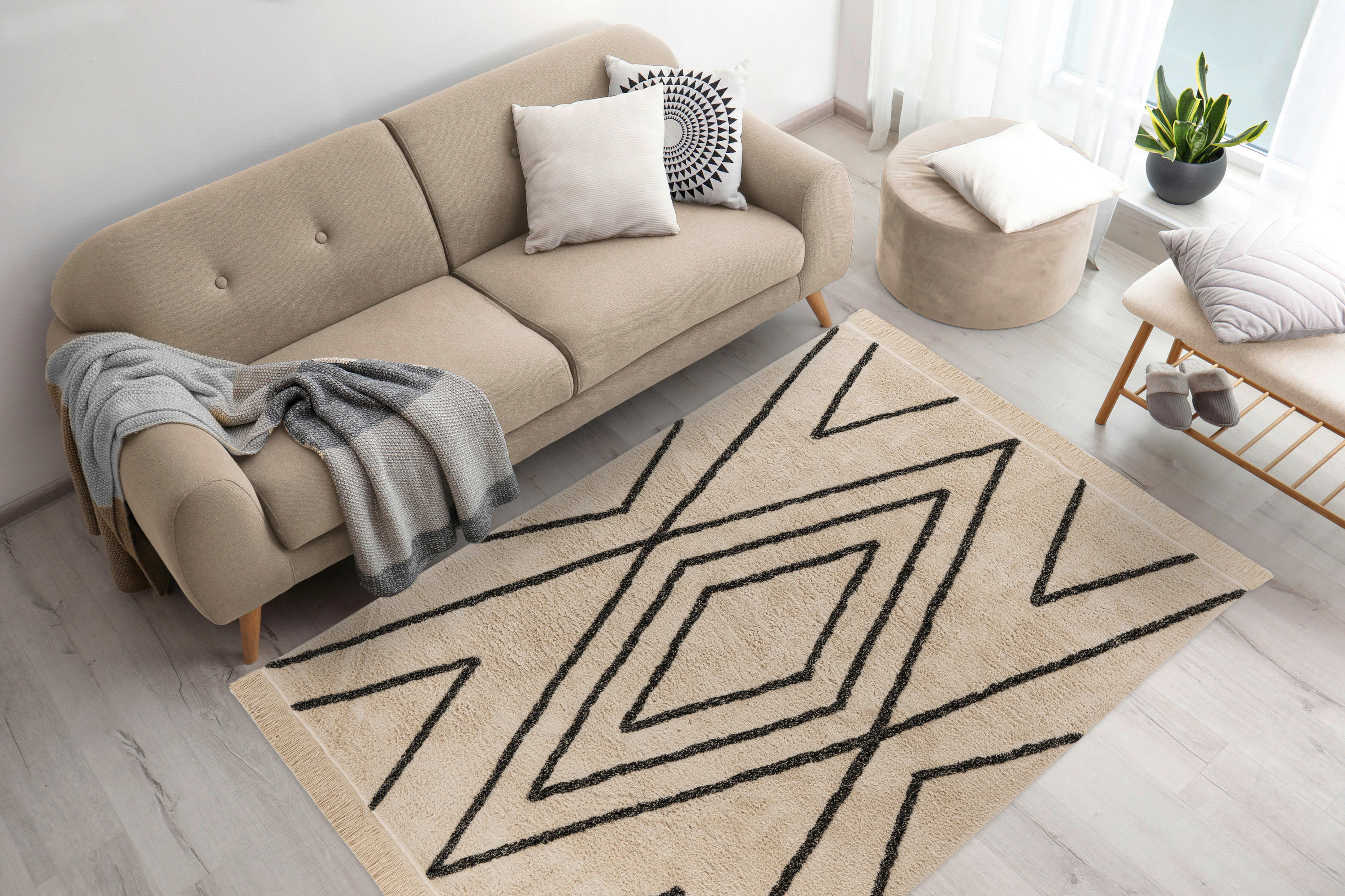360Living Teppich Mylen creme B/L: ca. 120x170 cm Mylen - creme/schwarz (120,00/170,00cm) - 360Living