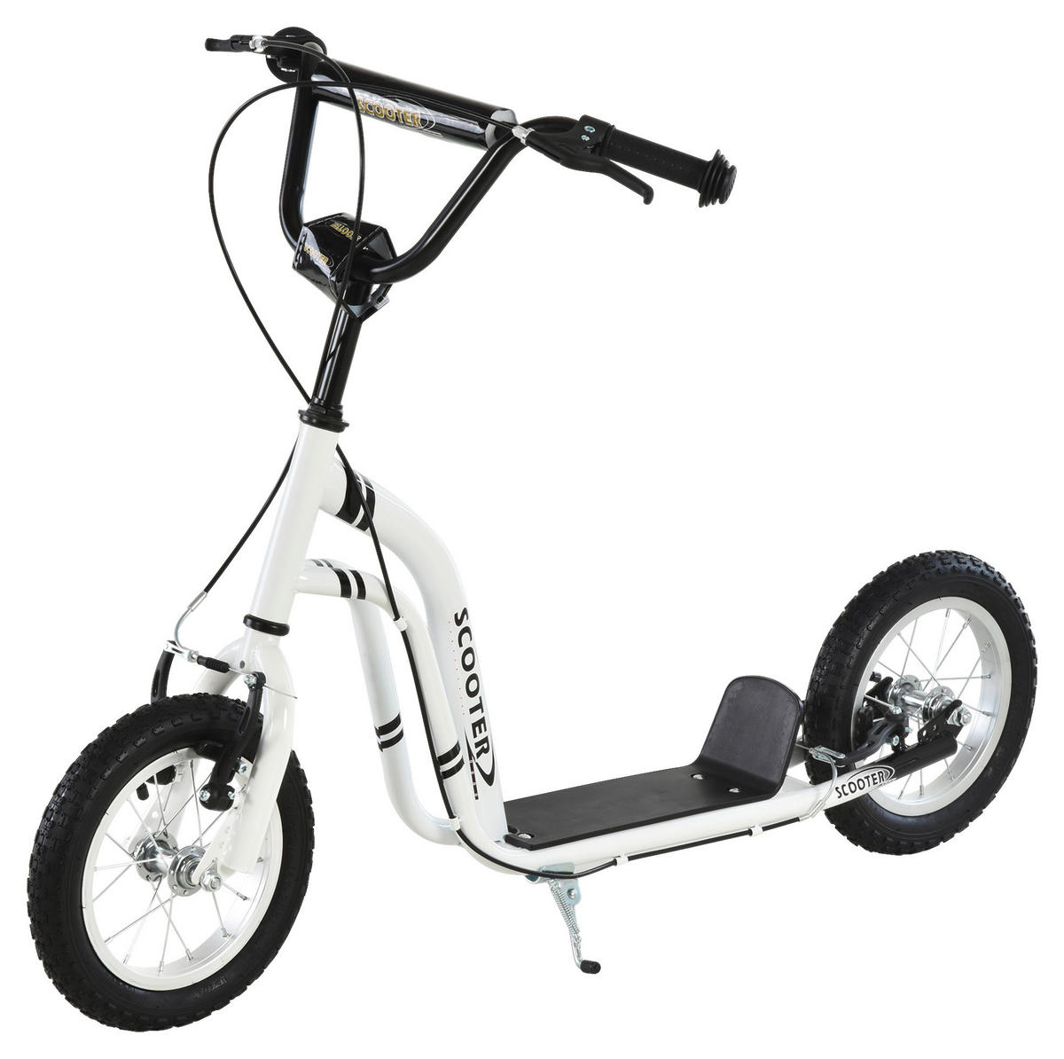HOMCOM Tretroller weiß B/H/L: ca. 58x85x120 cm Tretroller_mit_Handbremse - weiß (120,00/58,00/85,00cm) - HOMCOM