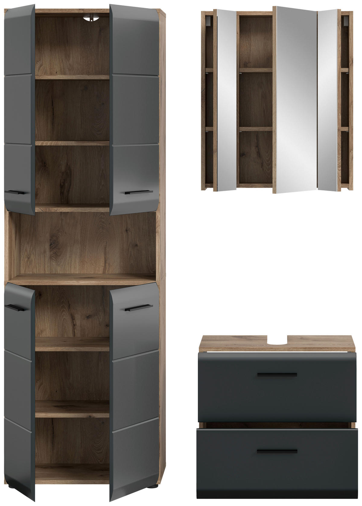 Badezimmer-Set Ice Nox Oak Nachbildung schwarz matt B/H/T: ca. 135x185x30 cm Ice - schwarz (135,00/185,00/30,00cm) - xonox.home