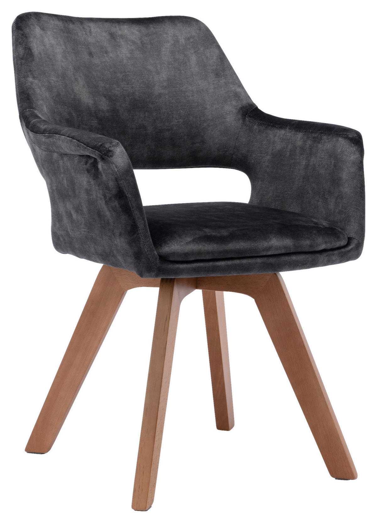 Stuhl KLARA  2er-Set anthrazit Vintage Samt Holz B/H/T: ca. 52x89x63,5 cm KLARA  2er-Set - anthrazit (52,00/89,00/63,50cm) - byLIVING