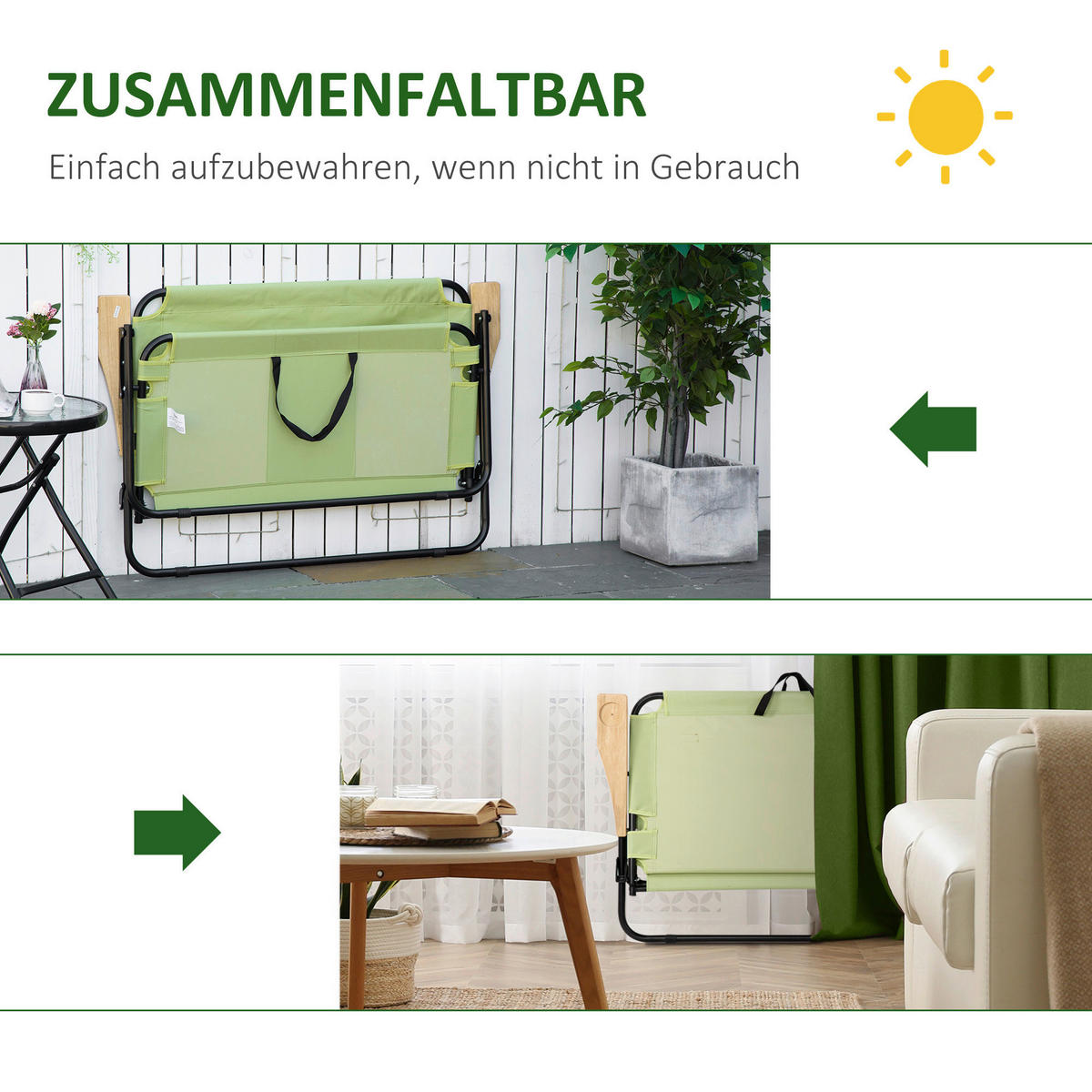 Outsunny Campingstuhl grün Stoff B/H/L: ca. 67x80x141 cm Campingstuhl - grün (141,00/67,00/80,00cm) - Outsunny