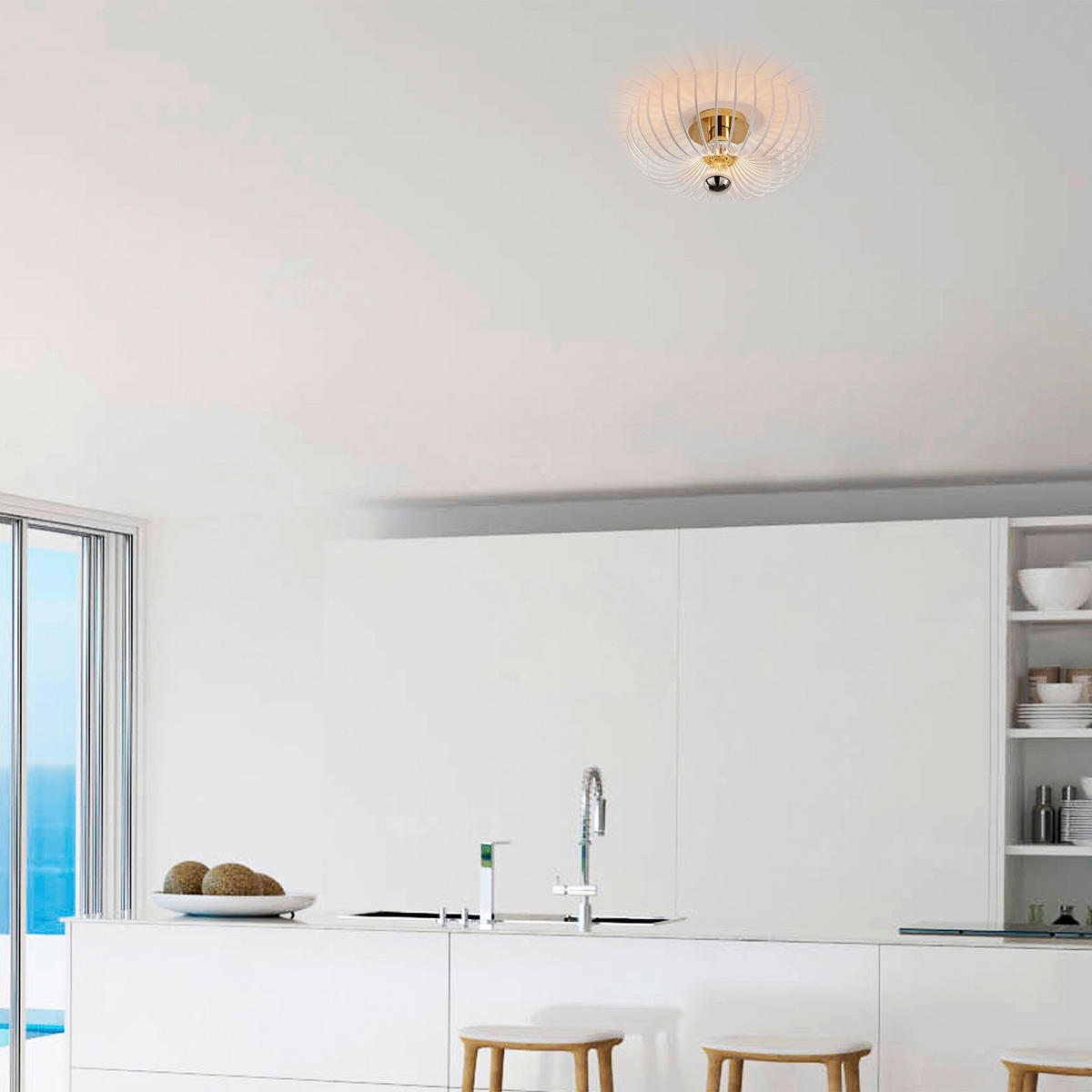 Opviq Deckenleuchte Aspendos weiß Metall B/H/T/L/D: ca. 36x12x36x36x36 cm E27 1 Brennstellen Aspendos - weiß (36,00/36,00/12,00cm) - Opviq