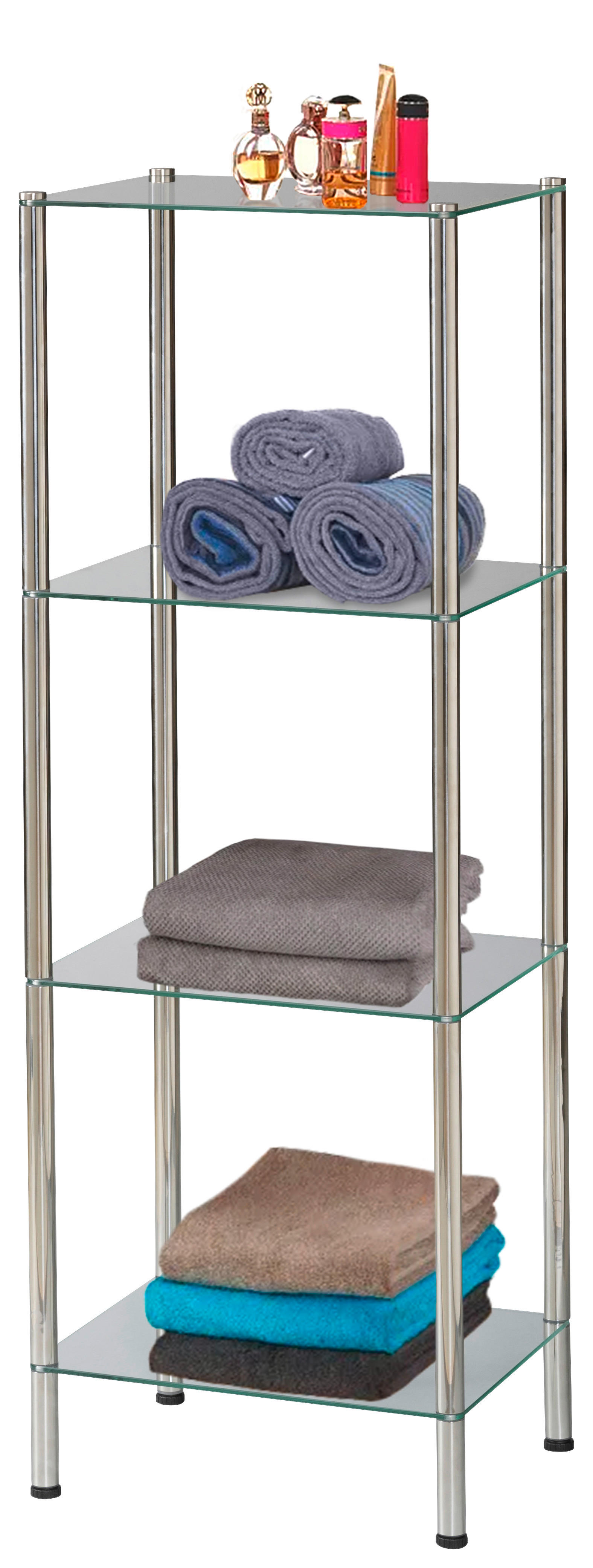 Badregal Edelstahl Edelstahl B/H/T: ca. 40x112x30 cm Badregal_Roma 4 Glasböden - Edelstahl (40,00/112,00/30,00cm)