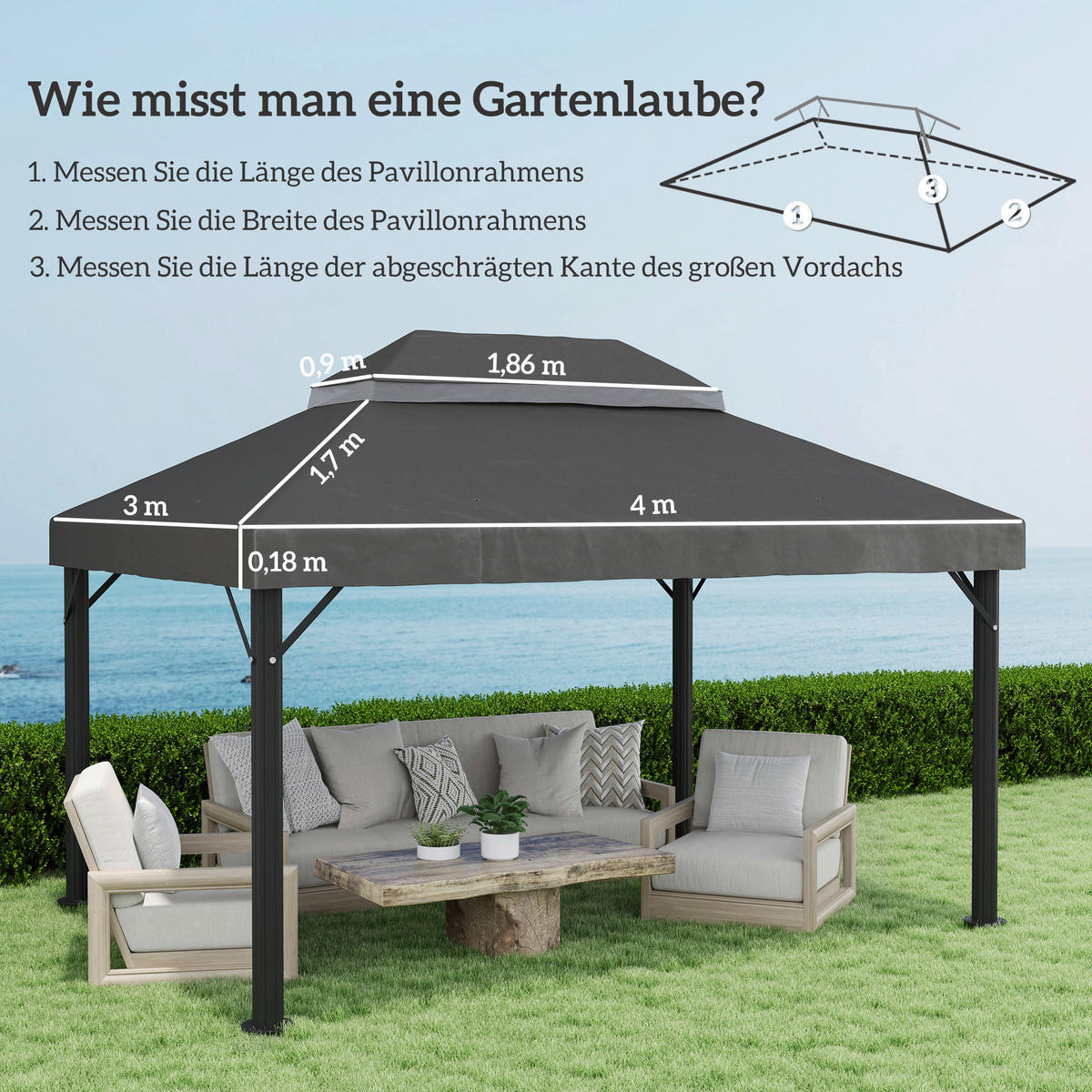 Outsunny Ersatzdach dunkelgrau Stoff B/H/L: ca. 300x1x400 cm Pavillon Ersatzdach - dunkelgrau (400,00/300,00/1,00cm) - Outsunny