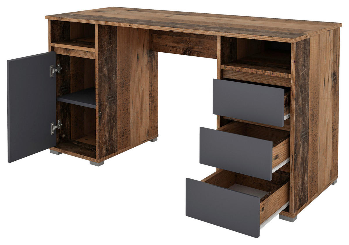 Schreibtisch LOBO Eiche Old Wood Nachbildung anthrazit B/H/T: ca. 138x75x55 cm LOBO - Eiche/anthrazit (138,00/75,00/55,00cm) - byLIVING