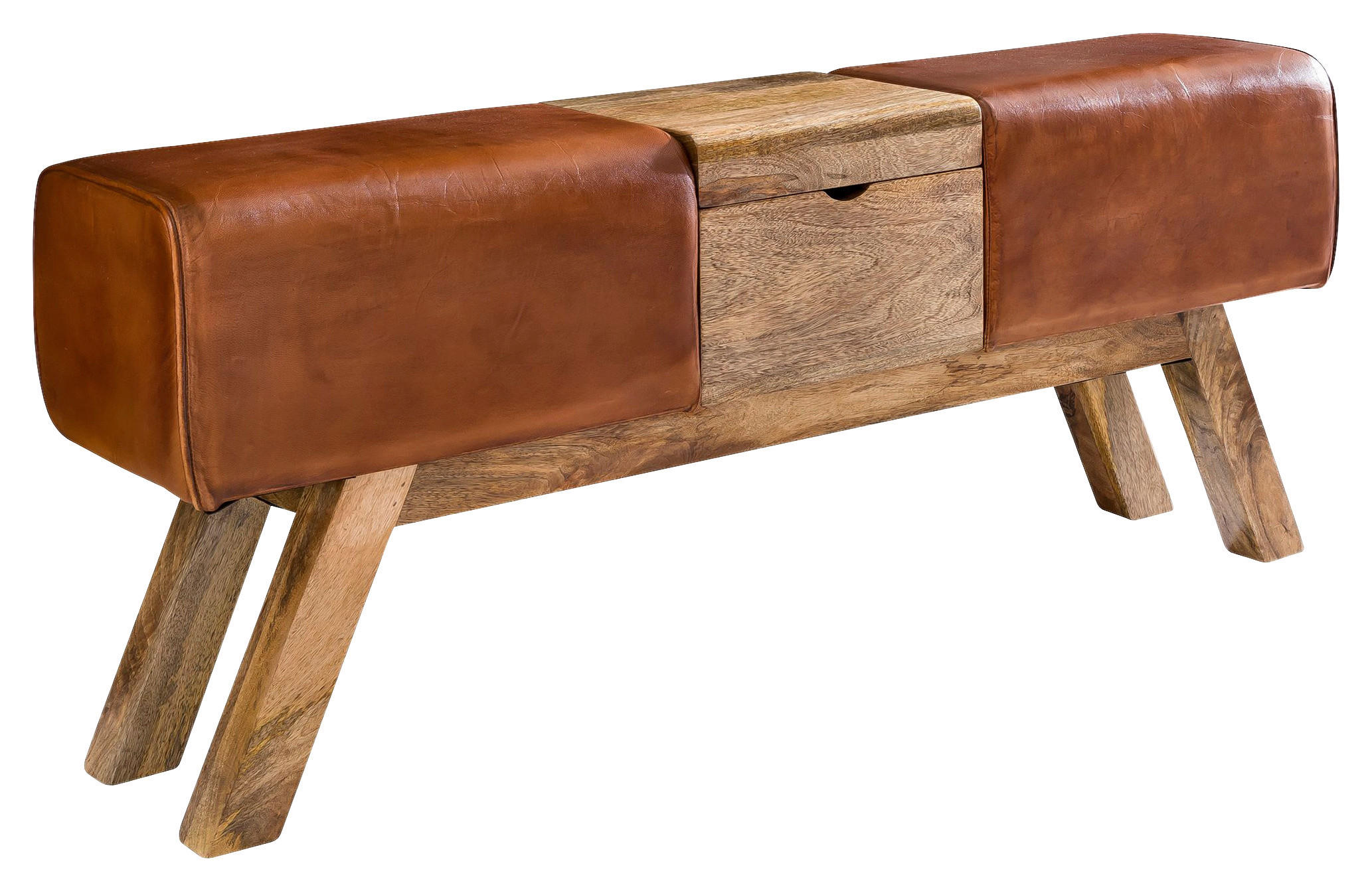 Wohnling Sitzbank braun natur Leder Echtholz B/H/T: ca. 120x53x29 cm Sitzbank - braun/natur (120,00/53,00/29,00cm) - Wohnling