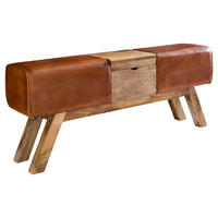 Wohnling Sitzbank braun natur Leder Echtholz B/H/T: ca. 120x53x29 cm Sitzbank - braun/natur (120,00/53,00/29,00cm) - Wohnling