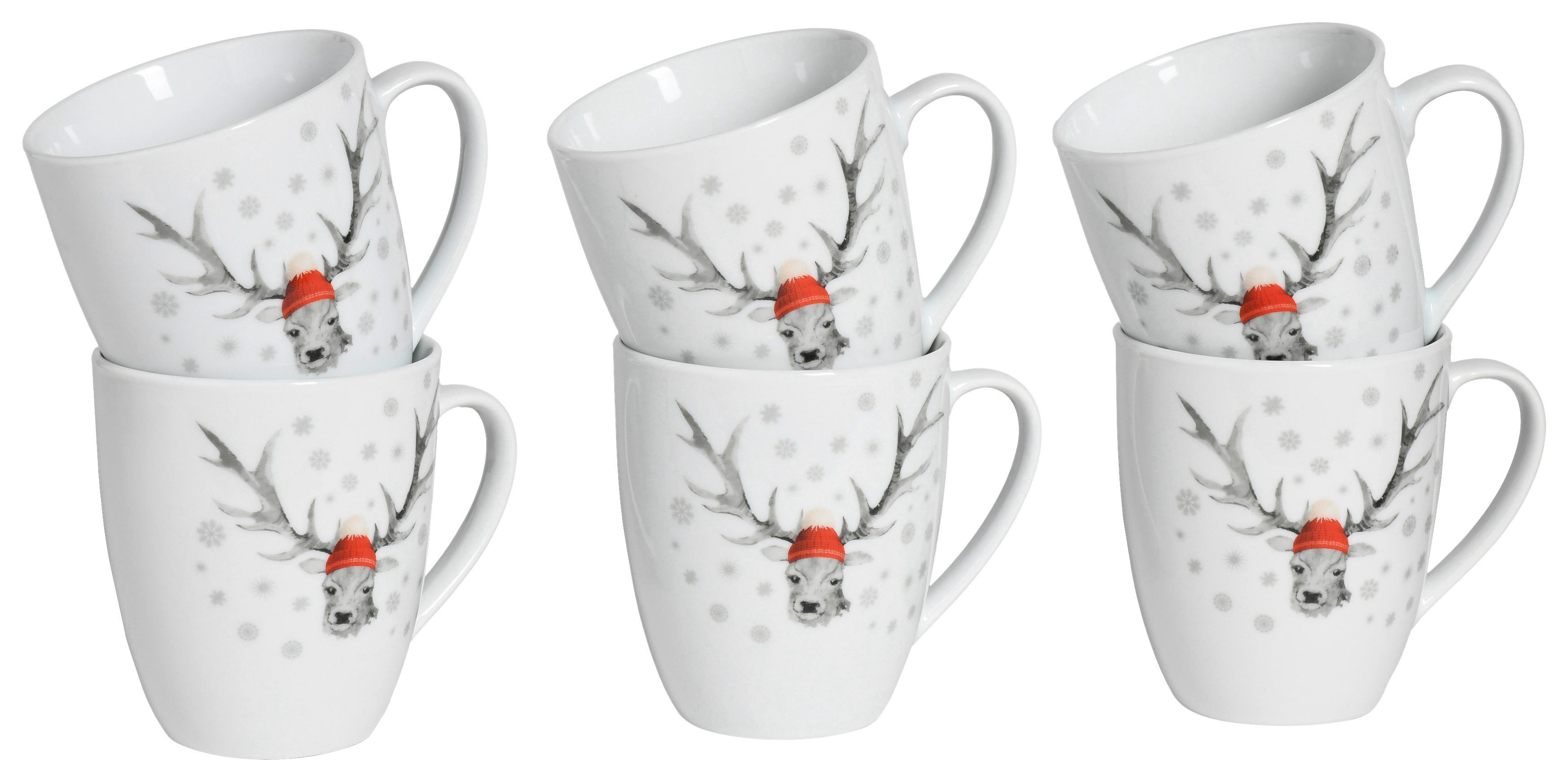 CreaTable Kaffeebecher Hirsch weiß Porzellan 6 tlg. Hirsch - weiß - CreaTable