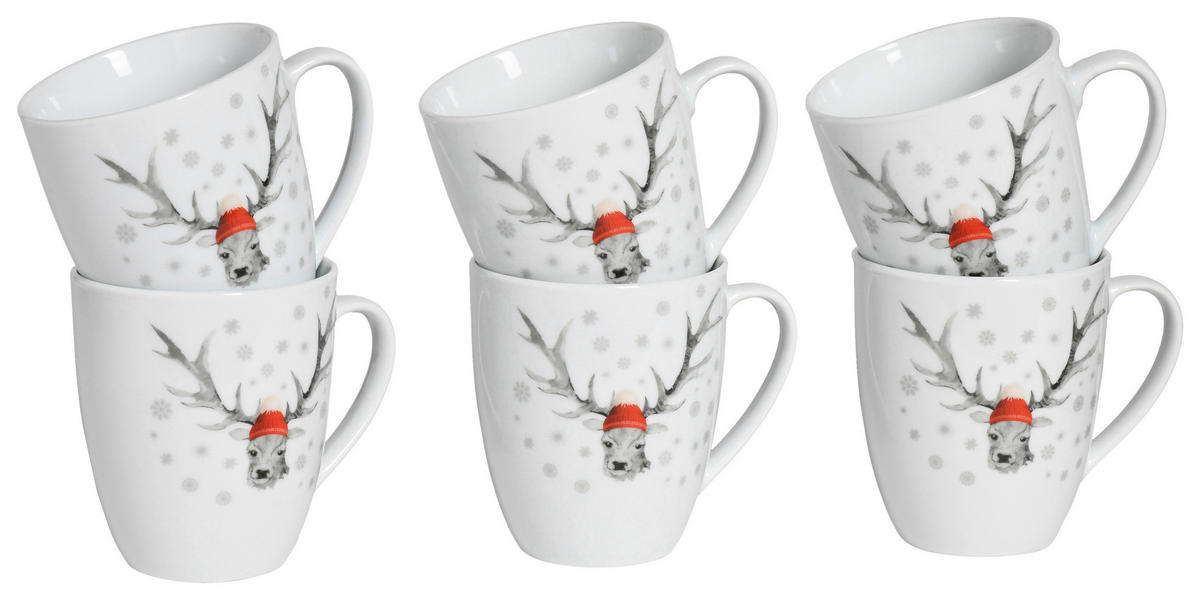 CreaTable Kaffeebecher Hirsch weiß Porzellan 6 tlg. Hirsch - weiß - CreaTable
