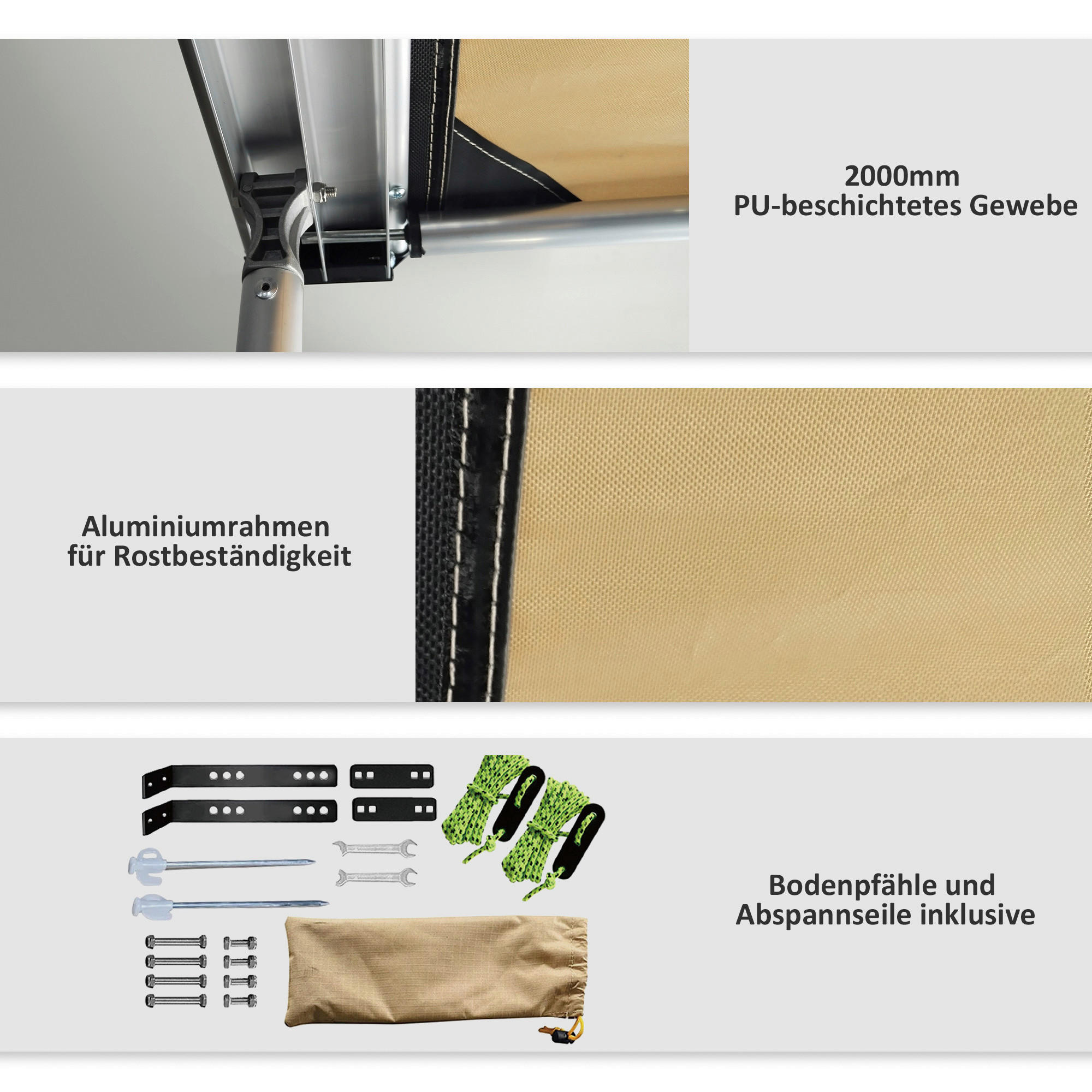 Outsunny Sonnensegel Wohnwagen B/H/L: ca. 250x225x160 cm Sonnensegel Wohnwagen - khaki (160,00/250,00/225,00cm) - Outsunny