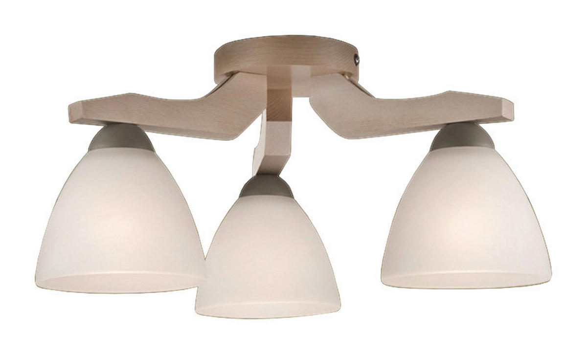 Lamkur Deckenleuchte weiß buche Stahl Holz Glas B/H/L: ca. 35x20x38 cm 3 Brennstellen Adriano - weiß/buche (38,00/35,00/20,00cm) - Lamkur