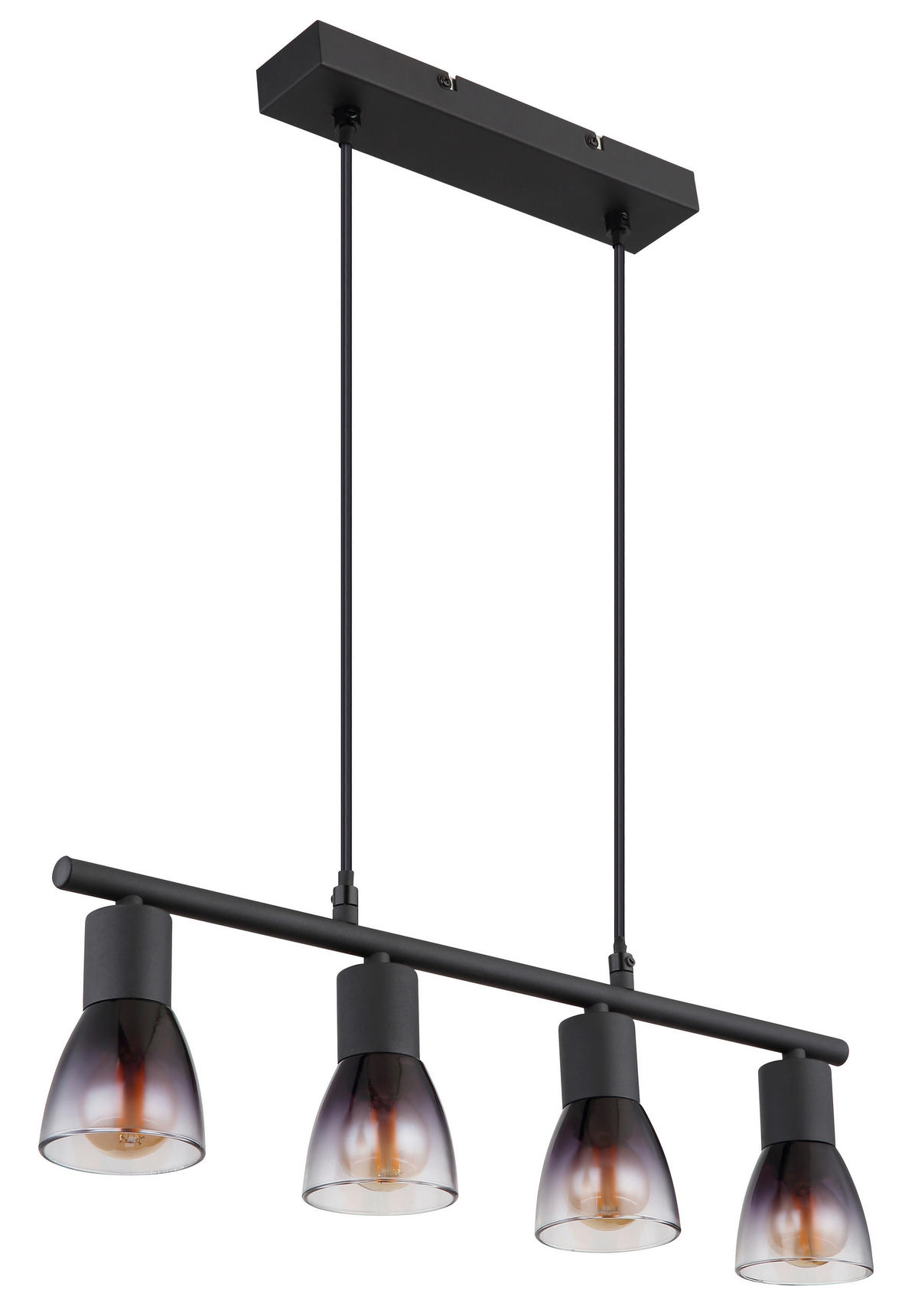 GLOBO Pendelleuchte klar Rauch mattschwarz Metall Glas B/H/T: ca. 52x120x7,2 cm E14 4 Brennstellen SATELLA - klar/mattschwarz (52,00/120,00/7,20cm) - GLOBO