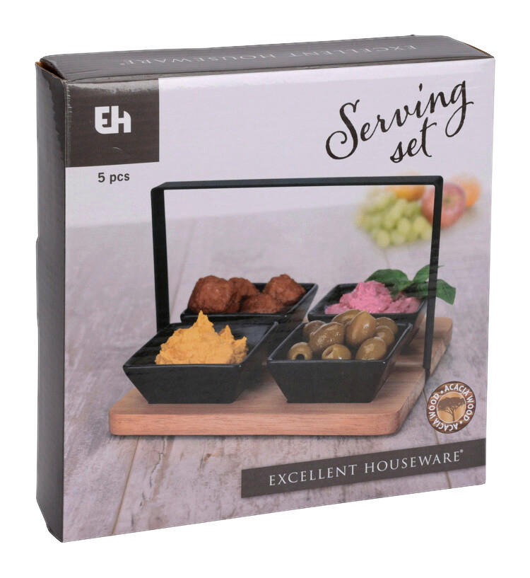Servierset schwarz Steingut B/L: ca. 20x20 cm Servierset_5tlg. - natur/schwarz (20,00/20,00cm)