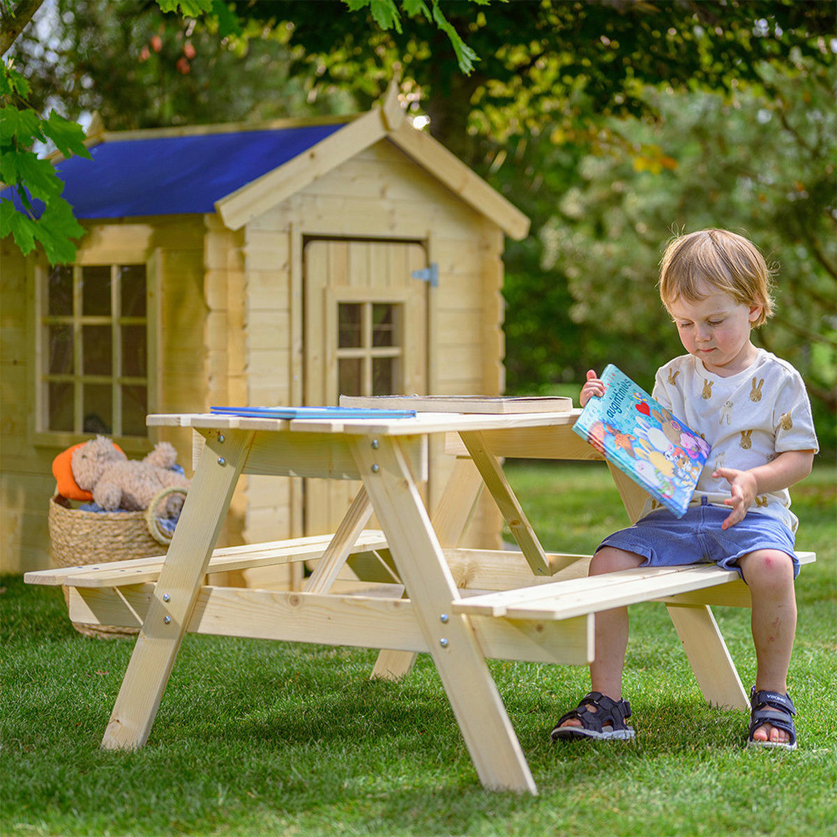Timbela Kindersitzgarnitur M018 natur Holz B/H/L: ca. 90x50x90 cm M018 - natur (90,00/90,00/50,00cm) - Timbela